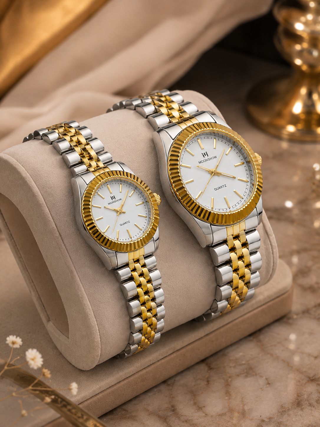 Luxury Couple Watches Set – Premium Gold & Silver Two-Tone Wristwatch Collection