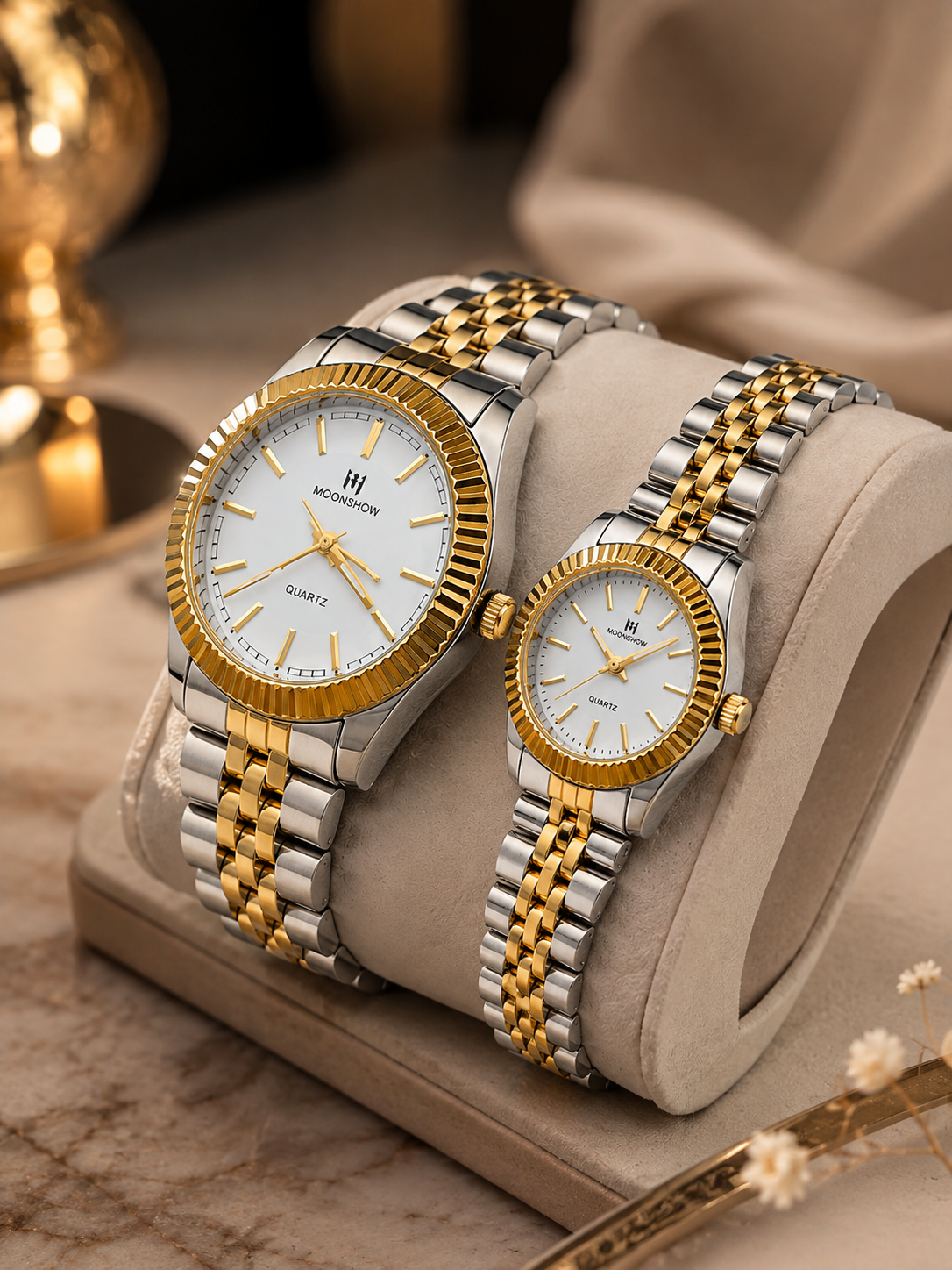 Luxury Couple Watches Set – Premium Gold & Silver Two-Tone Wristwatch Collection