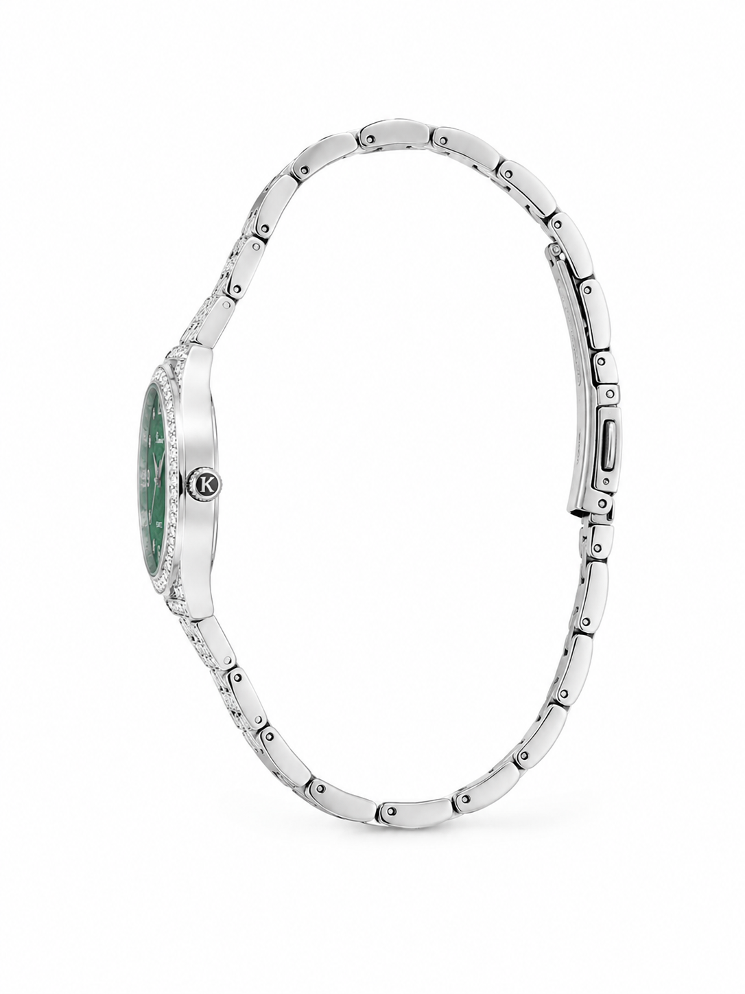 Luxury Emerald Green Dial Diamond-Studded Women's Quartz Watch – Silver Stainless Steel Strap