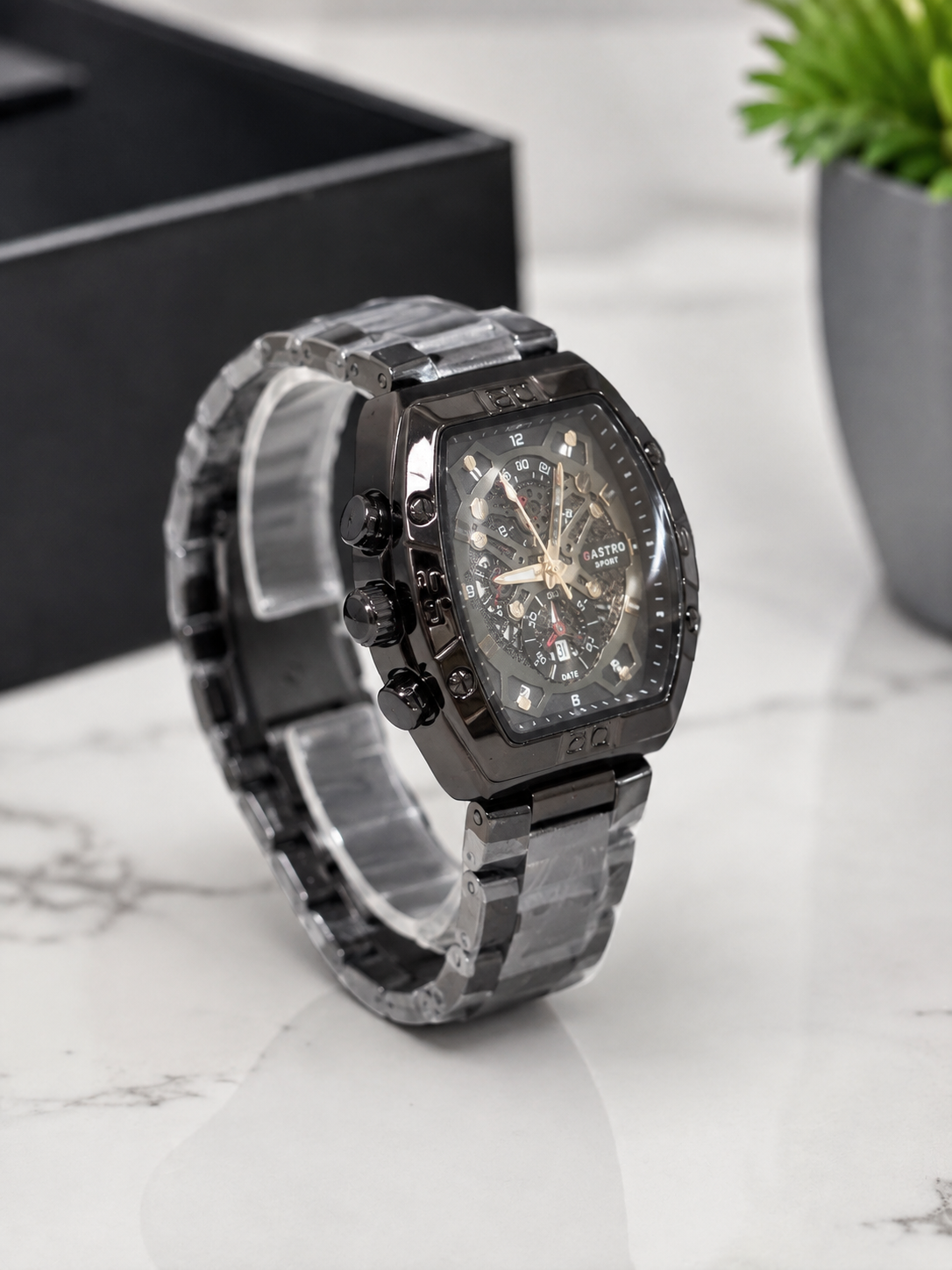 Luxury GASTRO SPORT Chronograph Men’s Watch – Black Stainless Steel