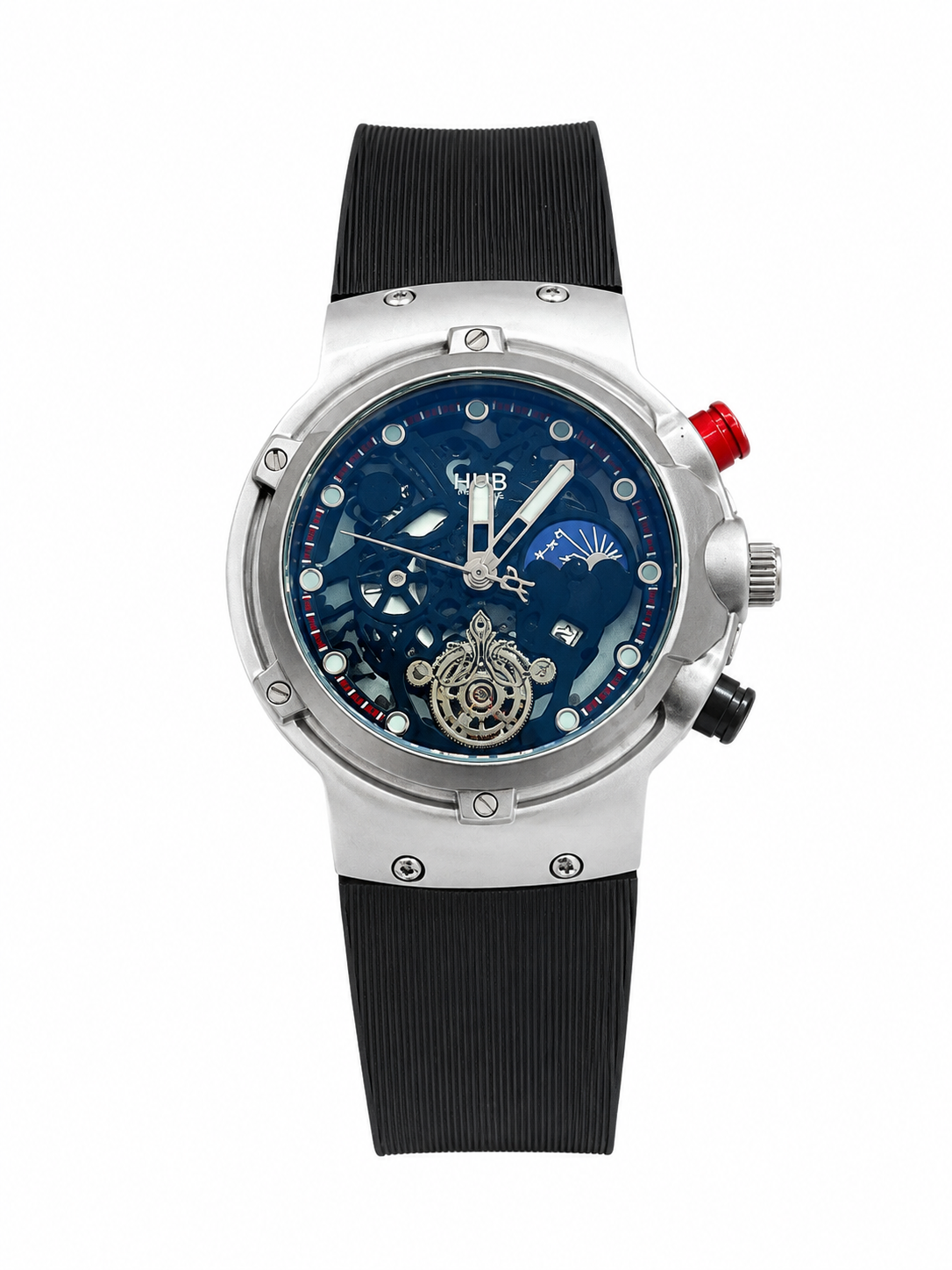 Luxury Skeleton Chronograph Watch – Premium Stainless Steel Case with Black Strap