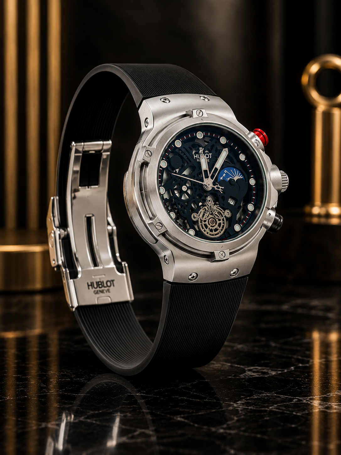 Luxury Skeleton Chronograph Watch – Premium Stainless Steel Case with Black Strap