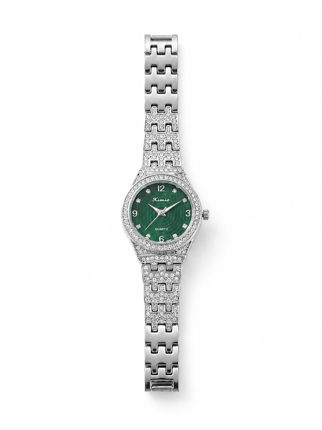 Luxury Emerald Green Dial Diamond-Studded Women's Quartz Watch – Silver Stainless Steel Strap