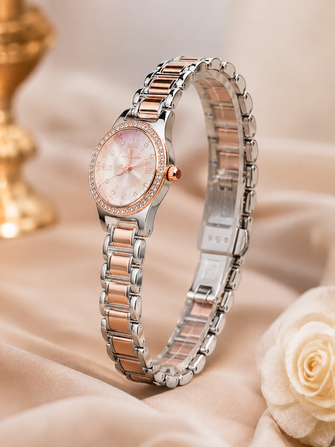 Luxury Rose Gold Women’s Watch – Elegant Crystal Dial & Premium Bracelet
