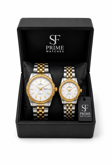 Luxury Couple Watches Set – Gold & Silver Two-Tone Quartz Watches