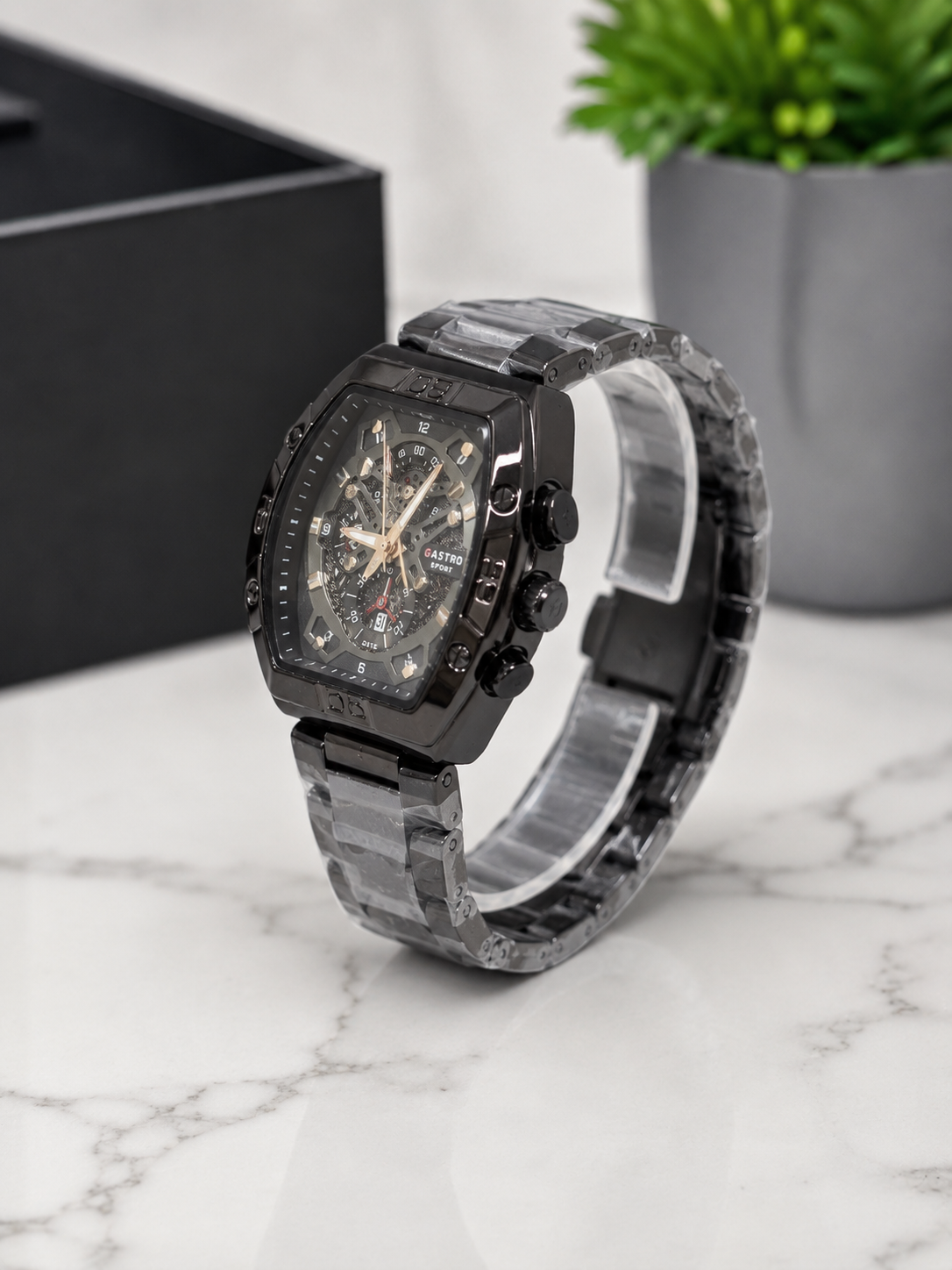 Luxury GASTRO SPORT Chronograph Men’s Watch – Black Stainless Steel